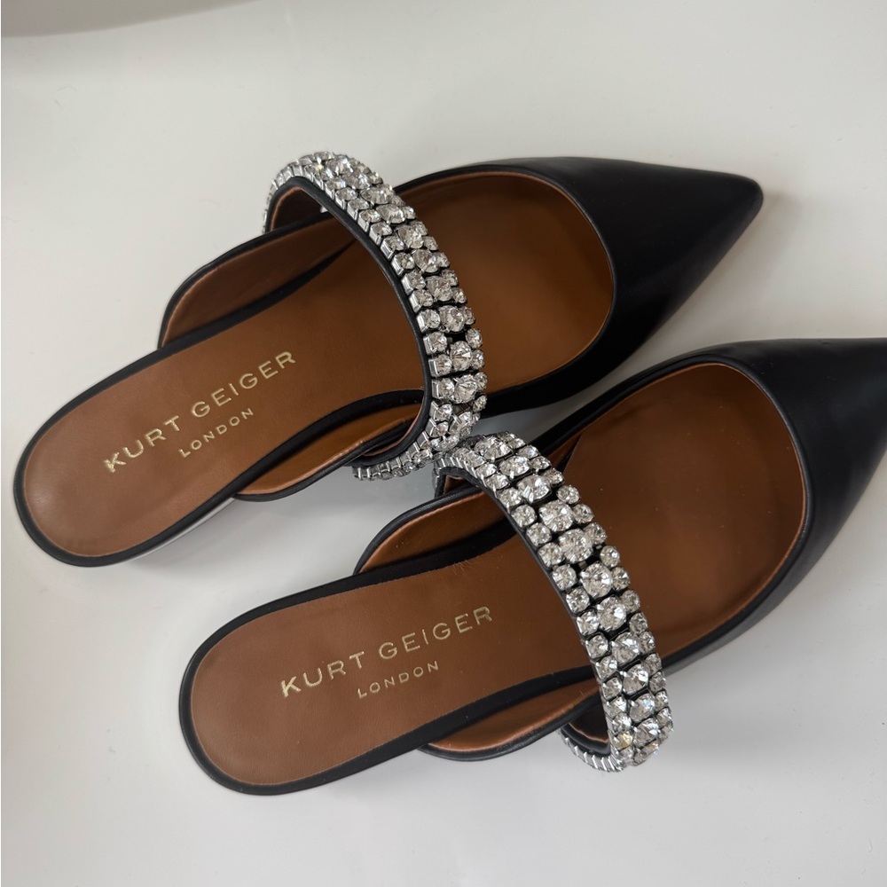 Kurt Geiger Black Crystal Strap Pointed Mule, size 38: